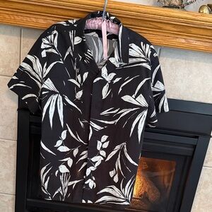 Banana Republic Black and White Leaf Print Shirt